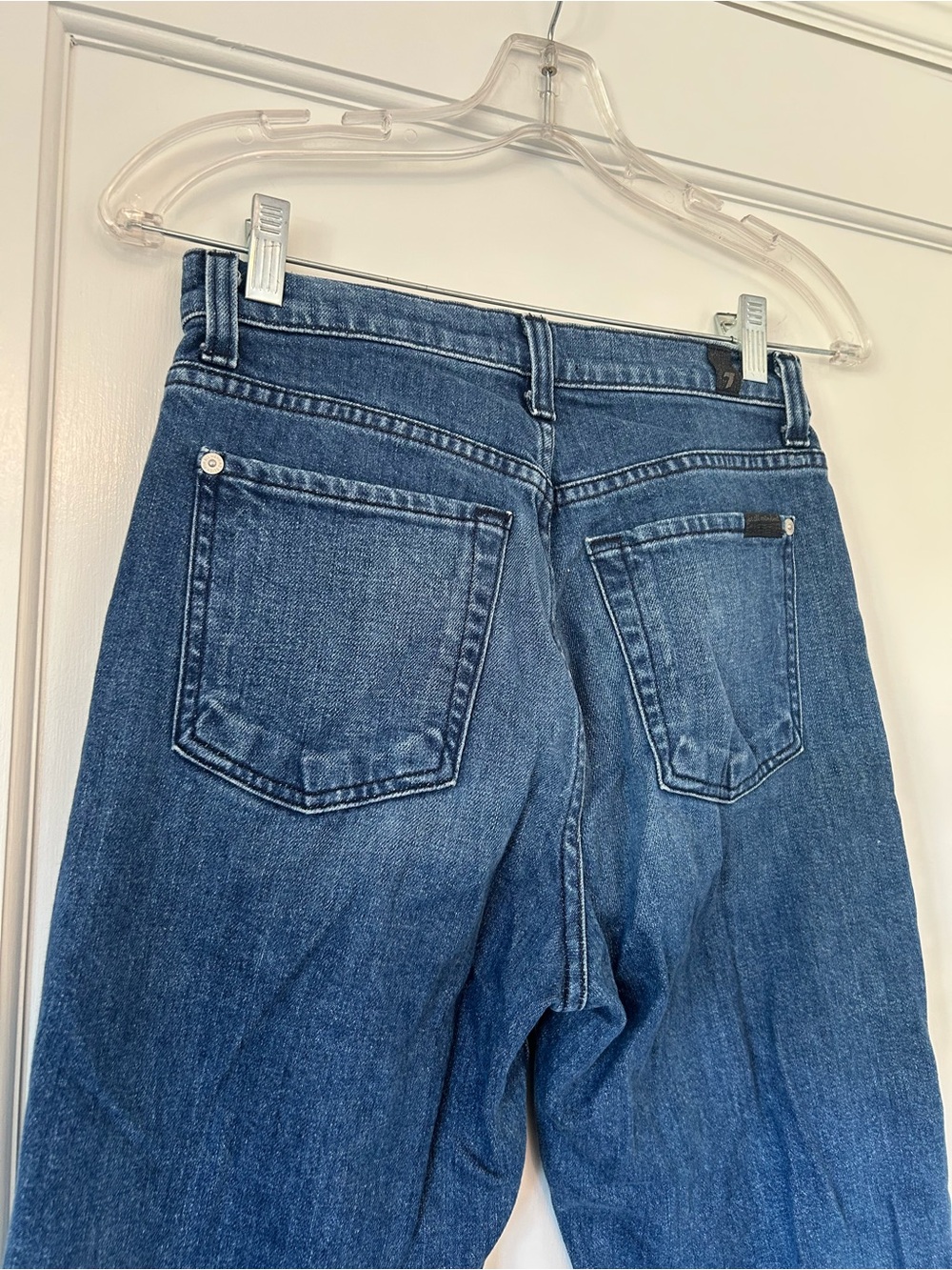7 For All Mankind Dark Blue High-Rise Wide Leg Flare Jeans - Picture 11 of 12